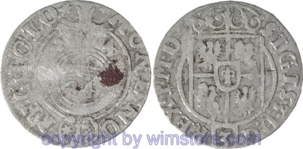 Polen 1587 - 1632, Dreipölker 1624 mit offenem Sas Schild, Reichsapfel mit dreifacher Linie, Gumowski 974 Silber, ss, korrodiert