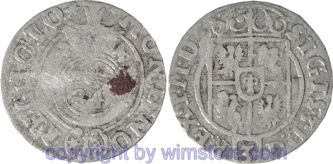 Polen 1587 - 1632, Dreipölker 1624 mit offenem Sas Schild, Reichsapfel mit dreifacher Linie, Gumowski 974 Silber, ss, korrodiert