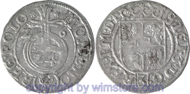 Polen 1587 - 1632, Dreipölker 1625 mit Polkozic Wappen, Wert mit 24, Gumowski 975 Silber, ss