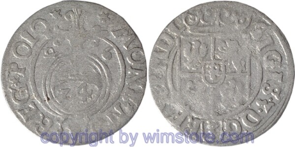 Polen 1587 - 1632, Dreipölker 1625 mit Polkozic Wappen, Wert mit 24, Gumowski 975 Silber, ss