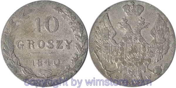 Polen 1816 - 1923, 10 Groszy 1840 MW, C 113a, Billon, vz