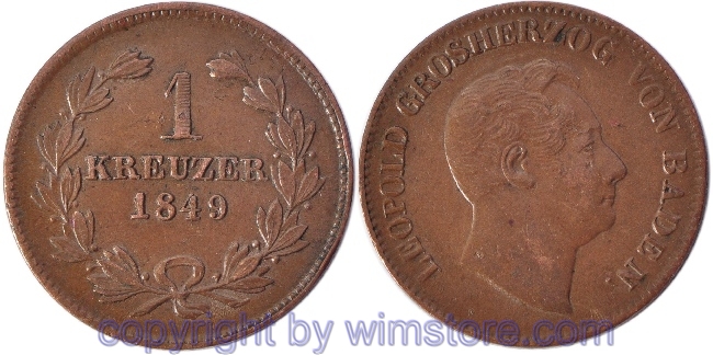 Baden, 1 Kreuzer 1856, GROSHERZOG VON BADEN, KM 232, Kupfer, ss