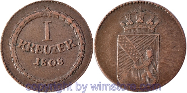 Baden, 1 Kreuzer 1808, KM 141, Kupfer, ss-vz