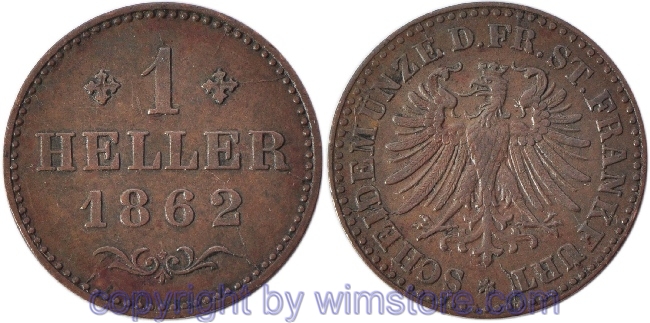 v29719 Frankfurt, 1 Heller 1862, KM 356, Kupfer, ss