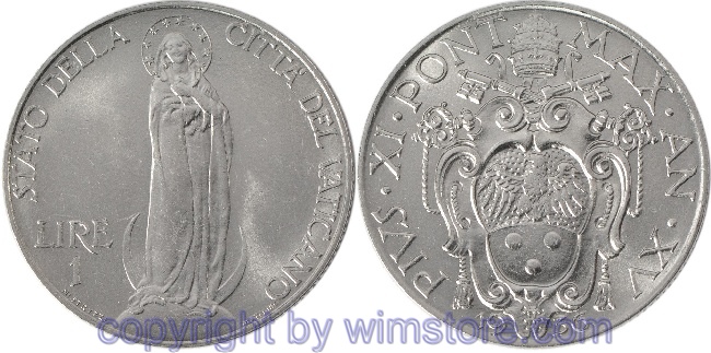 Vatikan, 1 Lira 1936, KM 5, Nickel, -st