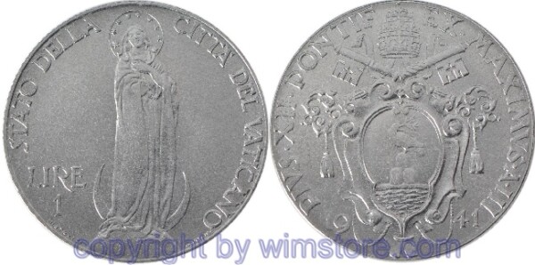 Vatikan, 1 Lira 1941, KM 26a, Stahl, st