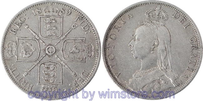 Großbritannien, Florin (Two Shillings) 1889, KM 762, Silber, ss