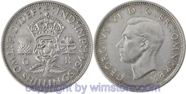 Großbritannien, Florin (Two Shillings) 1944, KM 855, Silber, ss