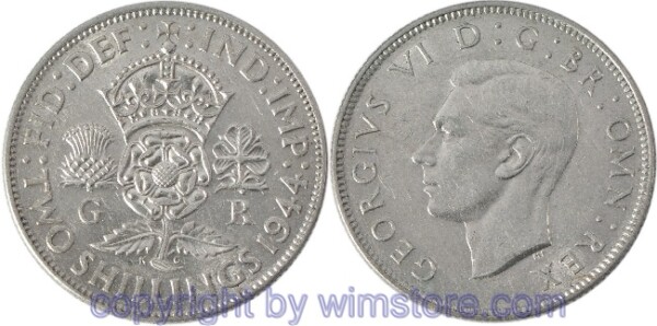Großbritannien, Florin (Two Shillings) 1944, KM 855, Silber, ss