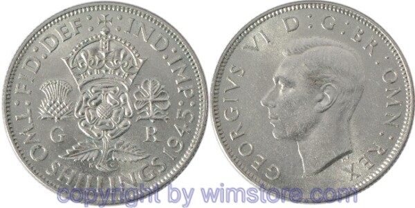 Großbritannien, Florin (Two Shillings) 1945, KM 855, Silber, vz