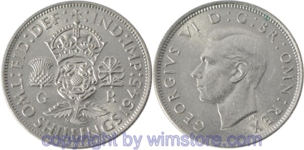 Großbritannien, Florin (Two Shillings) 1945, KM 855, Silber, vz