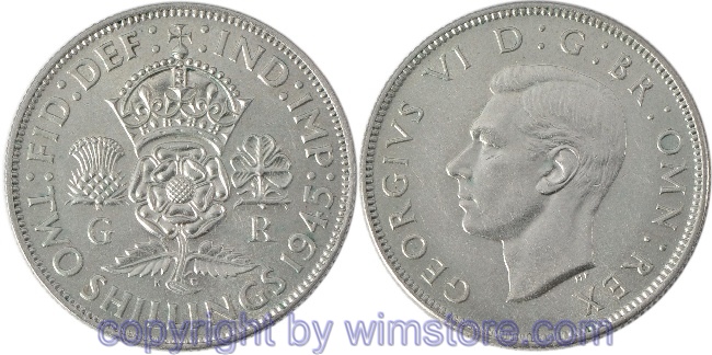 Großbritannien, Florin (Two Shillings) 1945, KM 855, Silber, vz