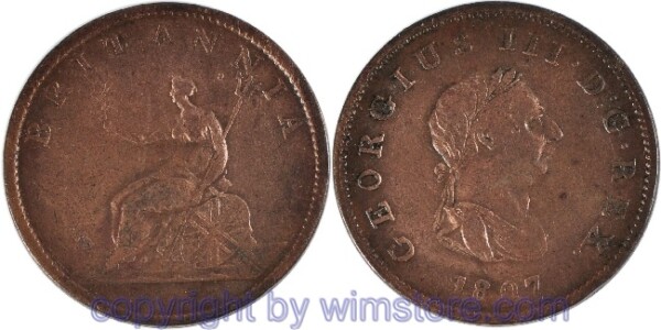 Großbritannien, 1/2 Penny 1806 mit Beeren, KM 662, Kupfer, s, aufgehellt