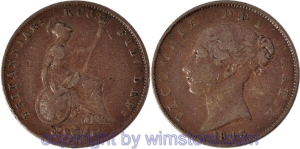 Großbritannien, 1/2 Penny 1843, KM 726, Kupfer, s-ss, Randschäden