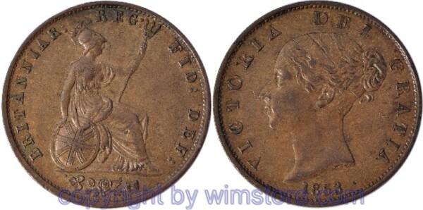 Großbritannien, 1/2 Penny 1853, KM 726, Kupfer, ss, kleine Randschäden