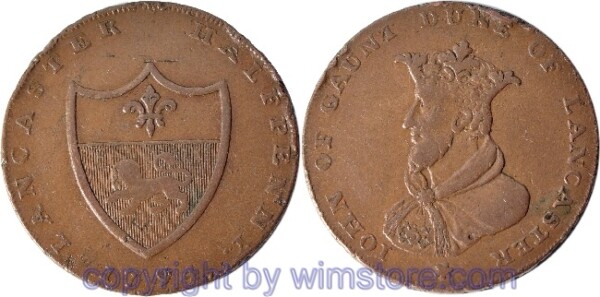 Großbritannien - Lancaster, Halfpenny Token 1794, Kupfer, ss, einige Randschäden