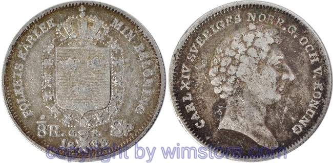 Schweden, 1/8 Riksdaler 1833, KM 626, Silber, ss