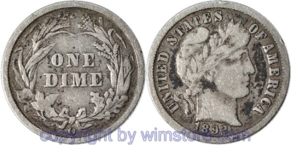 USA, Dime 1892 O, KM 113, Silber, ss, Randschaden