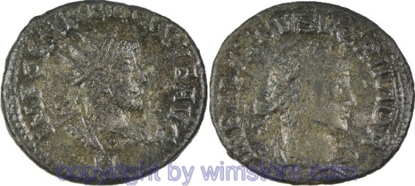 Aurelianus 270 - 275, Antoninian, IMP C AURELIANVS AVG, unter der Büste des Aurelianus ein H / // VABALATHVS V C R IM D R, Vir clarissimus Rex IMperator Dux Romanorum). Belorbeerte und drapierte Büste des Vaballathus Athenodorus.,Bronze, s