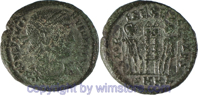 Constantinus I. Magnus 306 - 337, Cyzicus, Follis, 18,2 mm, 2,35 g, CONSTANTINVS MAX AVG // GLORIA EXERCITVS / SMKA, AE, -ss