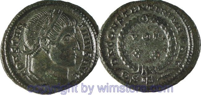 Constantinus I. Magnus 306 - 337, Siscia, Follis, 19,7 mm, 2,76 g, CONSTANTINVS AVG // DN CONSTANTINI MAX AVG / BSIS Palmzweig, AE, -vz