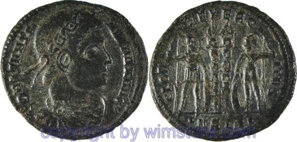 Constantinus I. Magnus 306 - 337, Siscia, Follis, 18,7 mm, 2,02 g, CONSTANTINVS MAX AVG // GLORIA EXERCITVS / •ASIS•, AE, ss-vz