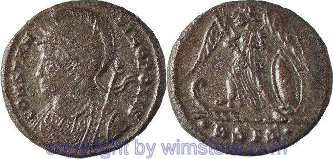 Constantinus I. Magnus 306 - 337, Städteprägung für Konstantinopel, Siscia, Follis, 18,4 mm, 2,66 g, CONSTANTINOPOLIS // keine Umschrift / •BSIS•, AE, ss