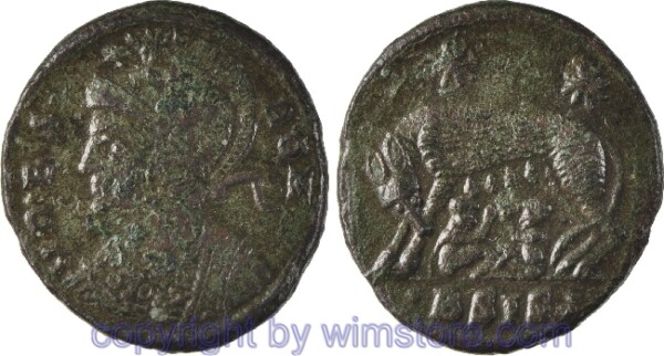 v30593 Constantinus I. Magnus 306 - 337, Städteprägung für Rom, Siscia, Follis, 18,5 mm, 3,05 g, URBS ROMA // keine Umschrift / •BSIS•, AE, -ss