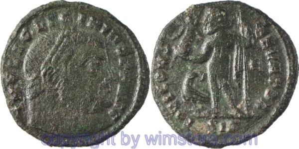 Licinius I. 308 - 324, Siscia, Follis, 23,4 mm, 2,56 g, IMP LIC LICINIVS P F AVG // IOVI CONSERVATORI / SIS, AE, s-ss