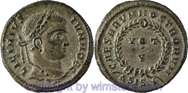 Licinius II. 317 - 324, Siscia, Follis, 19,3 mm, 3,50 g, LICINIVS IVN NOB C // CAESARVM NOSTRORVM / ASIS, AE, ss-vz