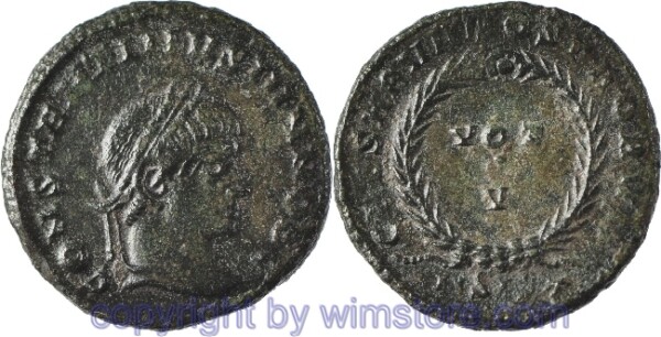 Constantinus II. 317 - 340, Siscia, Follis, 18,5 mm, 3,10 g, CONSTANTINVS IVN NOB C // CAESARVM NOSTRORVM / ASIS☆, AE, s-ss