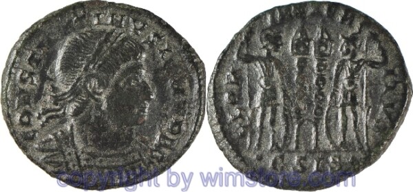 v30625 Constantinus II. 317 - 340, Siscia, Follis, 18,2 mm, 2,17 g, CONSTANTINVS IVN NOB C // CLORIA EXERCITVS / •ЄSIS•, AE, -ss