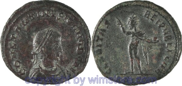 Constantinus II. 317 - 340, Siscia, Follis, 19,5 mm, 3,53 g, CONSTANTINVS IVN NOB CAES // CLARITAS REIPVBLICAE / ASIS, AE, ss