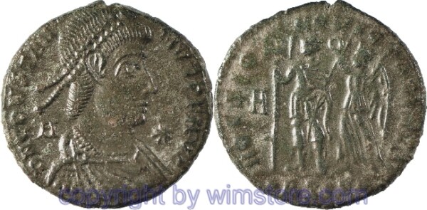 Constantius II. 324 - 361, Siscia, Maiorina, 22,4 mm, 5,54 g, D N CONSTANTIVS P F AVG // HOC SIGNO VICTOR ERIS / •ASIS•, AE, -ss