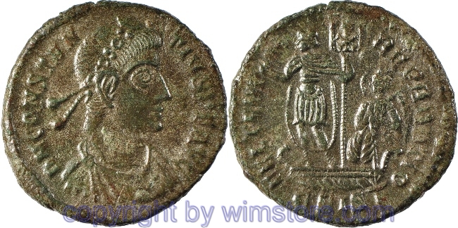 Constantius II. 324 - 361, Siscia, Centenionalis, 19,3 mm, 3,25 g, D N CONSTANTIVS P F AVG // FEL TEMP REPARATIO / ЄSIS, AE, ss
