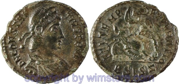 Constantius II. 324 - 361, Siscia, Centenionalis, 18,8 mm, 2,19 g, D N CONSTANTIVS P F AVG // FEL TEMP REPARATIO / BSIS (Z verkehrt), AE, ss