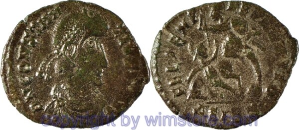 Constantius II. 324 - 361, Siscia, Centenionalis, 18,9 mm, 1,77 g, D N CONSTANTIVS P F AVG // FEL TEMP REPARATIO / ΔSIS (Z verkehrt), AE, -ss