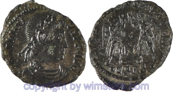 Constantius II. 324 - 361, Siscia, AE 3, 17,1 mm, 1,47 g, CONSTANTIVS P F AVG // VICTORIAE DD AVGG Q NN / •ЄSIS•, AE, ss