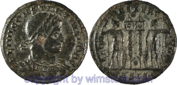 Constantius II. 324 - 361, Siscia, Centenionalis, 18,5 mm, 2,53 g, F L IVL CONSTANTIVS NOB C // GLORIA EXERCITVS / •ASIS•, AE, -ss