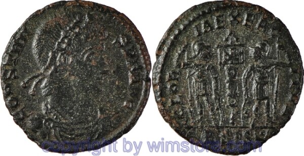 Constans 333 - 350, Siscia, AE 4, 16,3 mm, 1,35 g, CONSTANS P F AVG // GLORIA EXERCITVS / BSIS • über ᴗ, AE, -ss