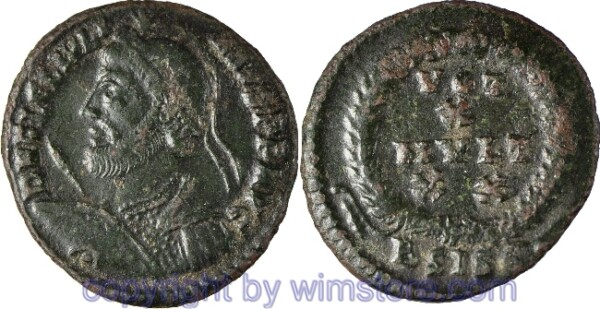 Julianus II. 355 - 363, Siscia, AE Mittelbronze, 20,1 mm, 2,68 g, D N FL CL IVLIANVS P F AVG // Kranz mit Inschrift / BSISC, s-ss