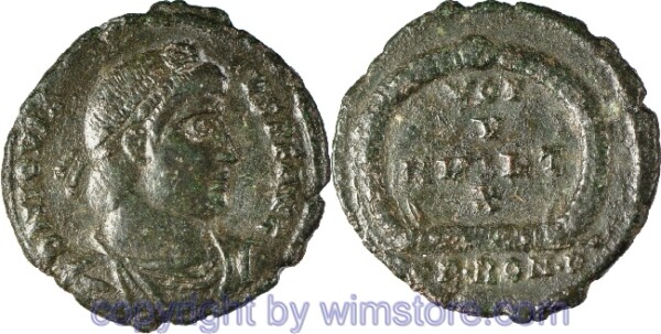 v30714 Jovianus 363 - 364, Rom, AE Mittelbronze, 20,6 mm, 3,07 g, D N IOVIANVS P F AVG // Kranz mit Inschrift / RB•ROM•C, -ss, RB im Münzstättenzeichen ist nicht sicher.