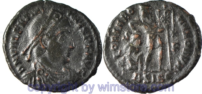 Valentinianus I. 364 - 375, Siscia, AE 3, 19,1 mm, 2,42 g, D N VALENTINIANVS P F AVG // GLORIA ROMANORVM / ASISC, -ss
