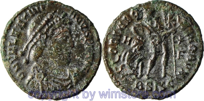 Valentinianus I. 364 - 375, Siscia, AE 3, 18,4 mm, 2,53 g, D N VALENTINIANVS P F AVG // GLORIA ROMANORVM / BSISC, ss