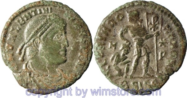 Valentinianus I. 364 - 375, Siscia, AE 3, 17,5 mm, 2,16 g, D N VALENTINIANVS P F AVG // GLORIA ROMANORVM / BSISC, ss