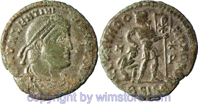 Valentinianus I. 364 - 375, Siscia, AE 3, 17,5 mm, 2,16 g, D N VALENTINIANVS P F AVG // GLORIA ROMANORVM / BSISC, ss