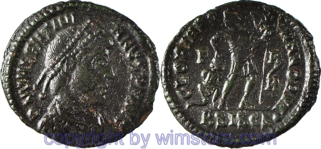 Valentinianus I. 364 - 375, Siscia, AE 3, 19,4 mm, 2,21 g, D N VALENTINIANVS P F AVG // GLORIA ROMANORVM / BSISC gespiegeltes Z und •, ss