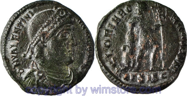Valentinianus I. 364 - 375, Siscia, AE 3, 18,5 mm, 2,90 g, D N VALENTINIANVS P F AVG // GLORIA ROMANORVM / •ГSISC, ss