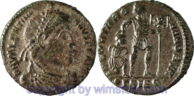 Valentinianus I. 364 - 375, Siscia, AE 3, 18 mm, 2,25 g, D N VALENTINIANVS P F AVG // GLORIA ROMANORVM / •ГSISC, ss
