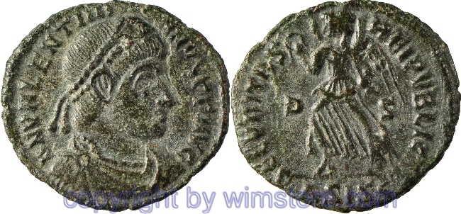 Valentinianus I. 364 - 375, Siscia, AE 3, 18,3 mm, 1,88 g, D N VALENTINIANVS P F AVG // SECVRITAS REIPVBLICAE / ASISC, ss